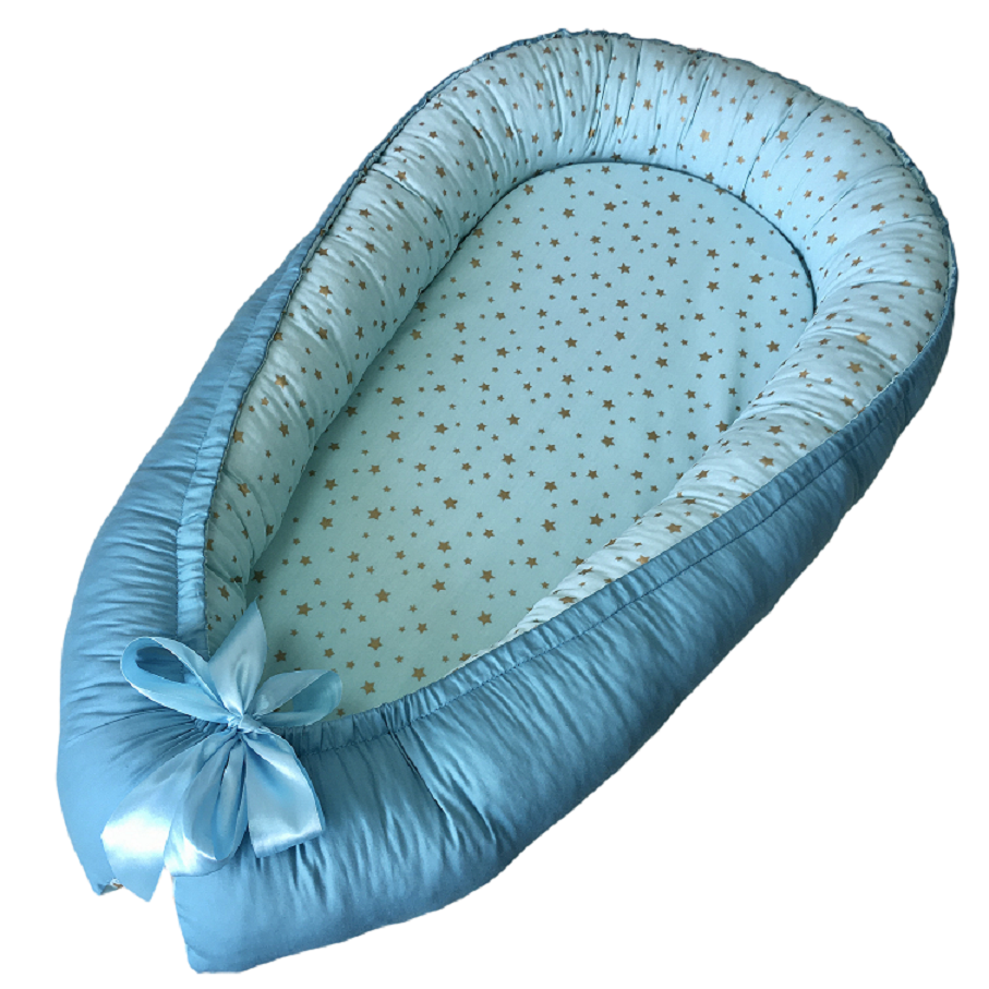 Кокон-гніздо для новонароджених з ортопедичною подушкою Солодкий сон М'ятний із зірками (931098067)