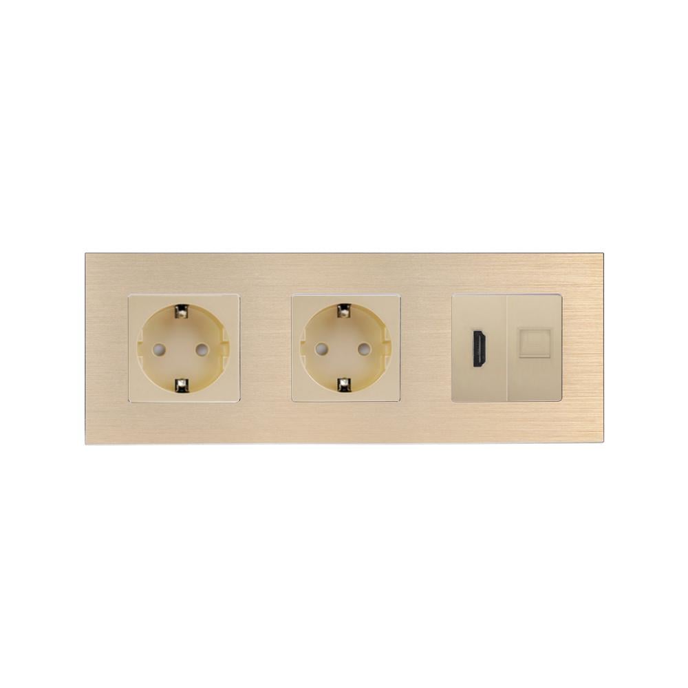 Розетка настінна WALLPAD з HDMI/інтернет RJ-45 алюмінієва рамка Золотий (WP-M3FHDMICAT6-GD)