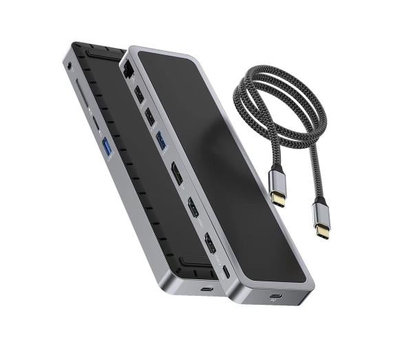 Док станция YME-88 12в1 USBx4/HDMIx2 4K 60Hz/DP/Lan 1000 Mb/Type-Cx2 PD100W Grey