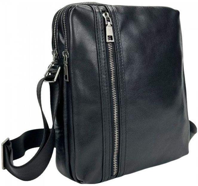 Мужская сумка кожаная Tiding Bag через плечо Черный