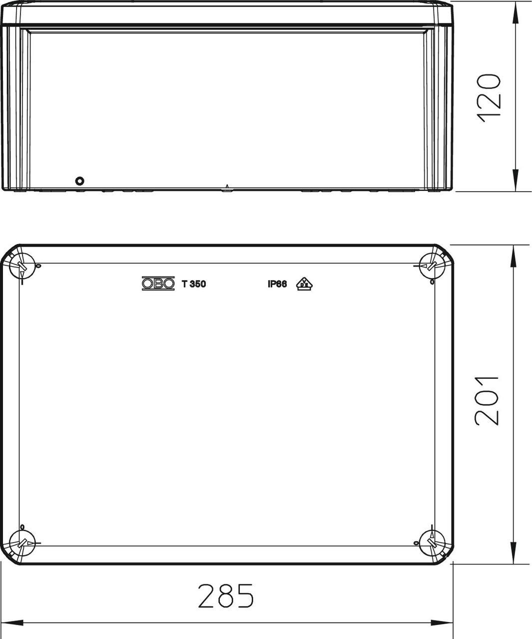 Распределительная коробка OBO bettermann Т350 наружная IP66 PP 285х201х120 мм (2007303) - фото 2