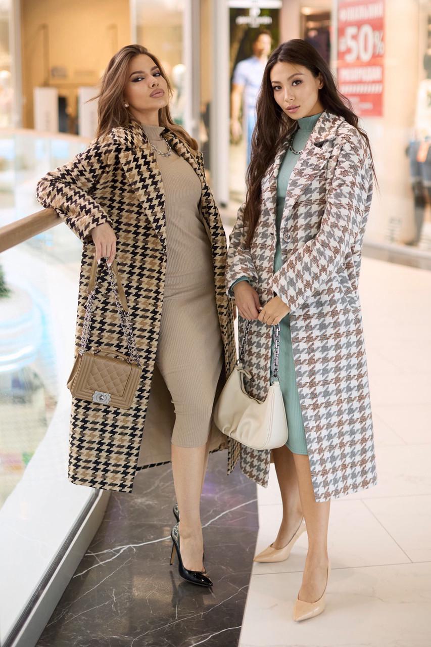 Пальто женское в принт гусиная лапка L-XL Коричневый с черным (2738319506) - фото 8 Пальто женское в принт гусиная лапка L-XL Коричневый с черным (2738319506) - фото 8