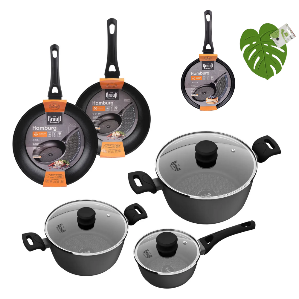 Набір з каструль та сковорідок Krauff Hamburg з підставкою 10 пр. (55-333-616)