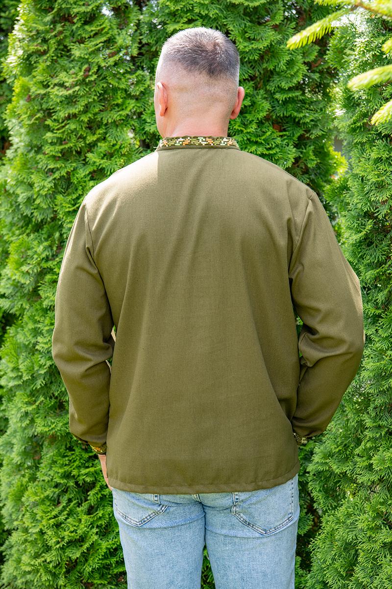 Вышиванка мужская из льна с гербом с длинным рукавом 4XL Хаки (1877371762) - фото 3
