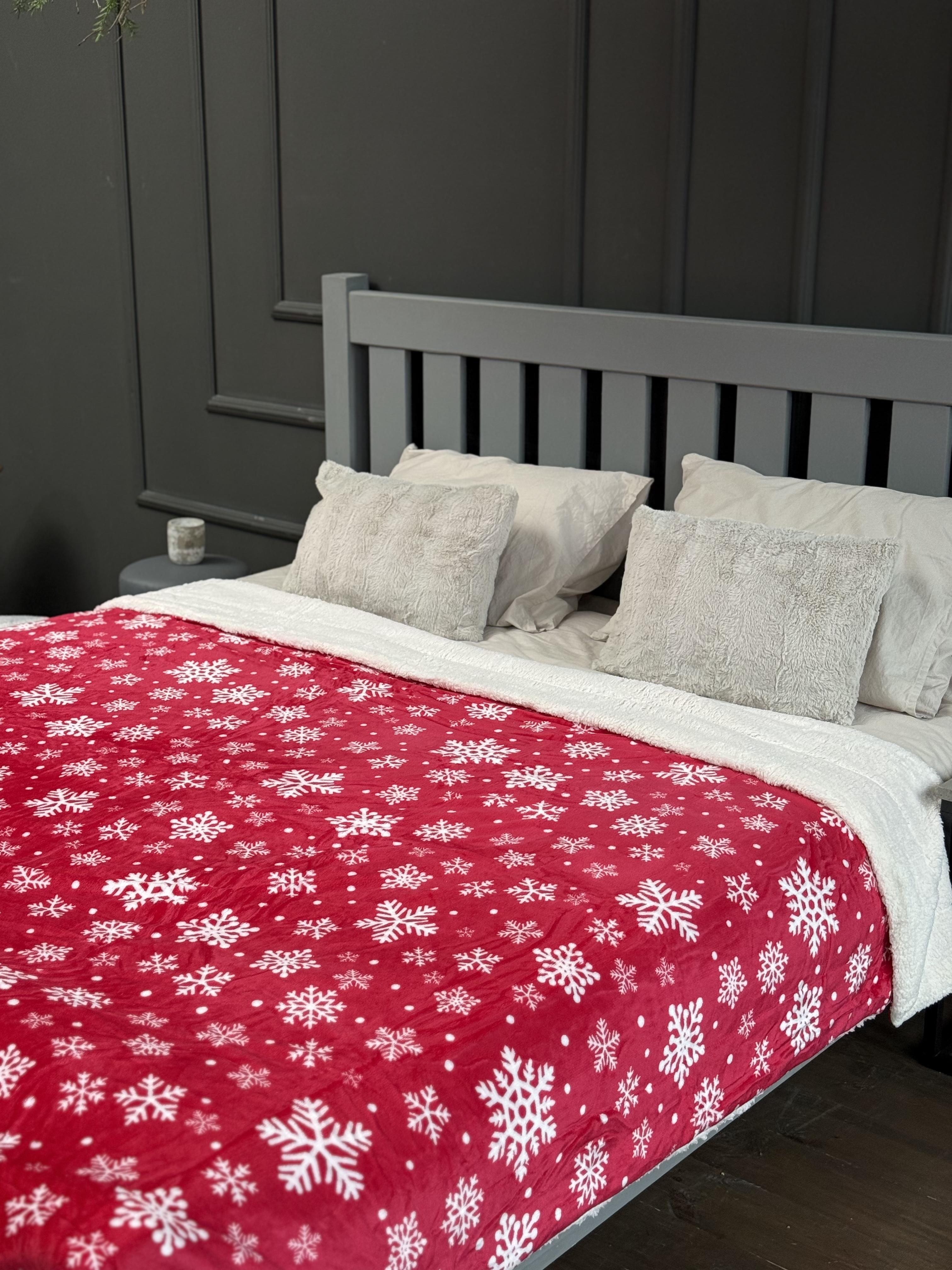 Плед-покрывало двухстороннее Рождество на эко овчине 200x230 см Красный (29464316)