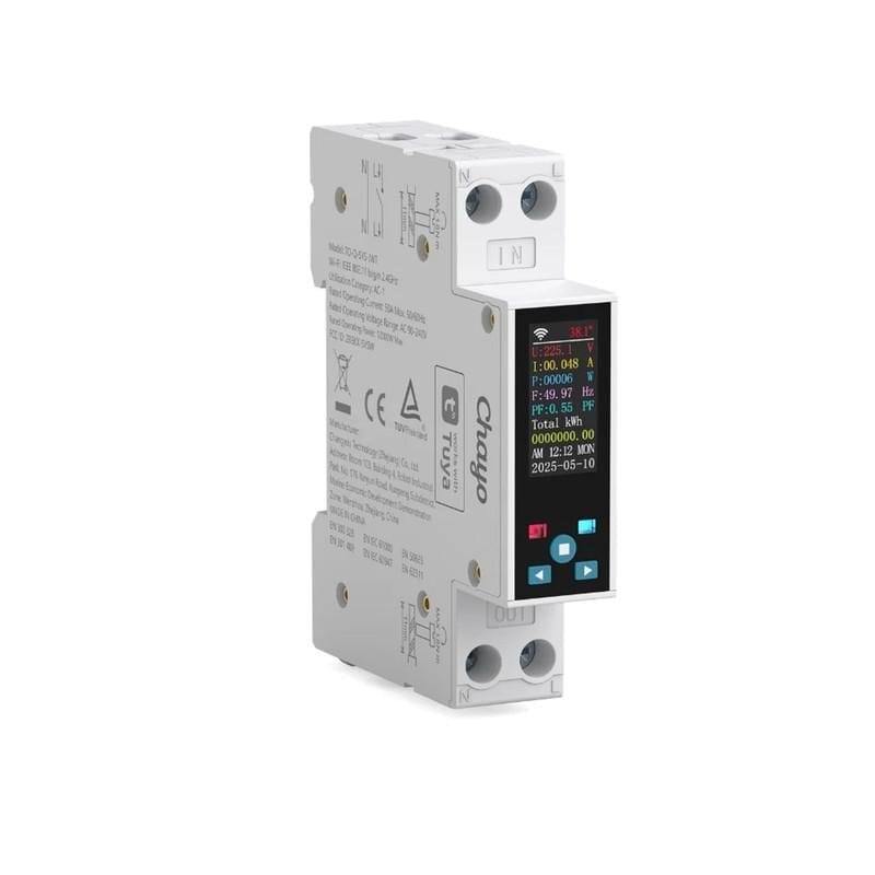 Разумное WiFi реле Chayo с полной защитой/счетчиками/таймером 1P+N 1-50A 230V Smart Life/Tuya (CH-TO-Q-SYS-JWT)