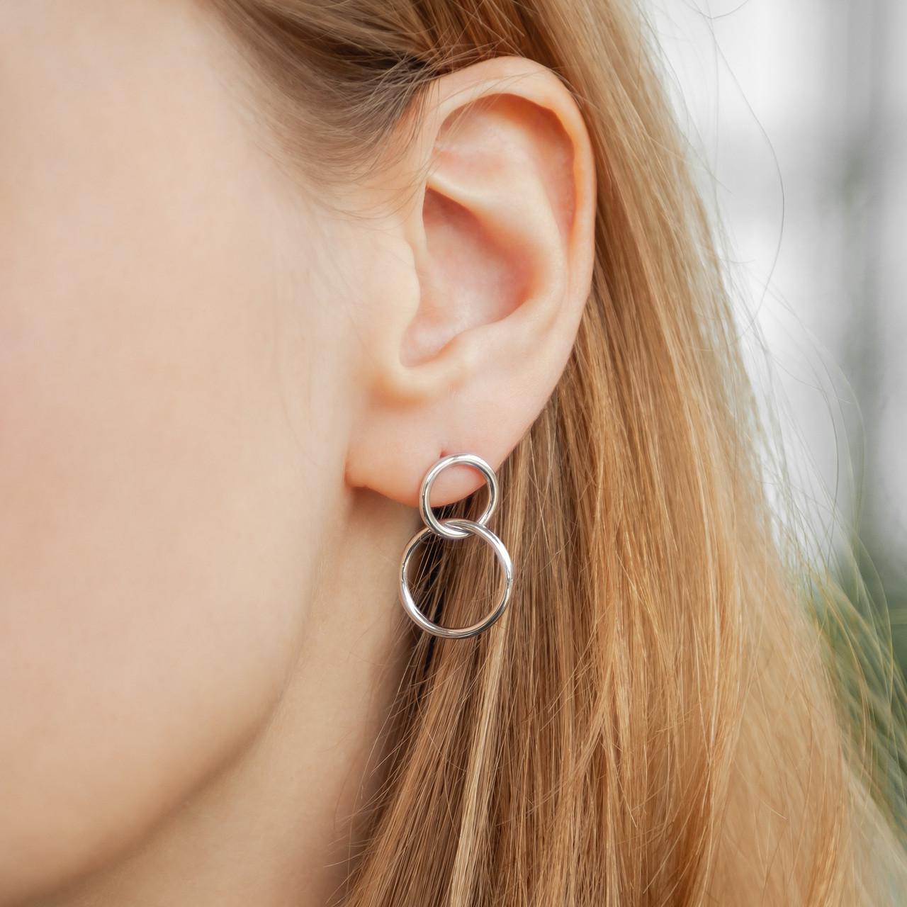 Серьги серебряные пусеты-подвески Два круга