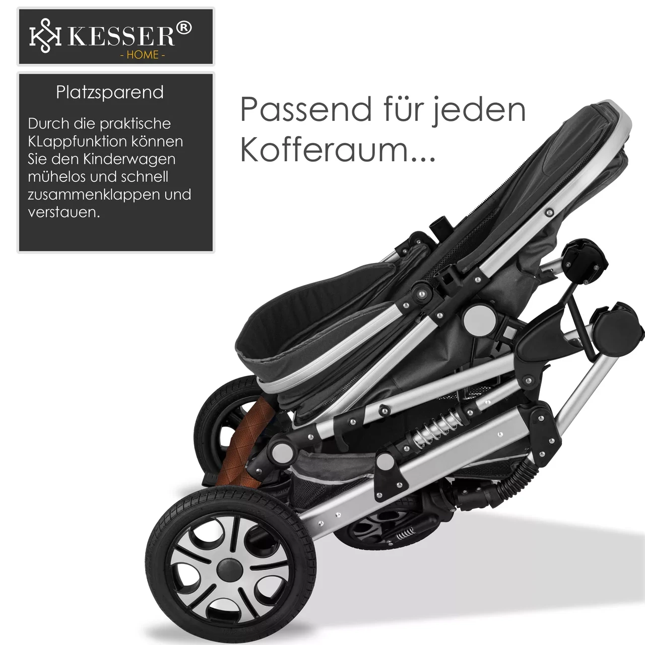 Коляска дитяча з автокріслом KESSER 3в1 94x64x119 см Темно-сірий/Срібний - фото 7