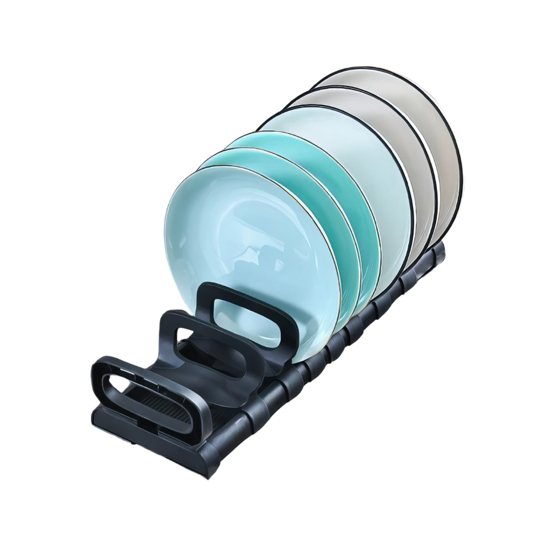 Підставка для 8 тарілок регульована на кухню 40х13х8 см Чорний