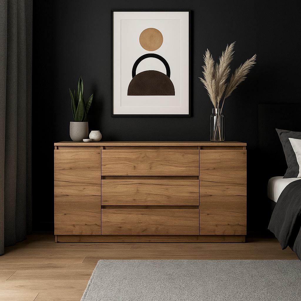 Комод MEBEX на 3 ящика с боковыми тумбами 160х40х77 см Дуб Крафт (VERTO3B1600DC) - фото 1