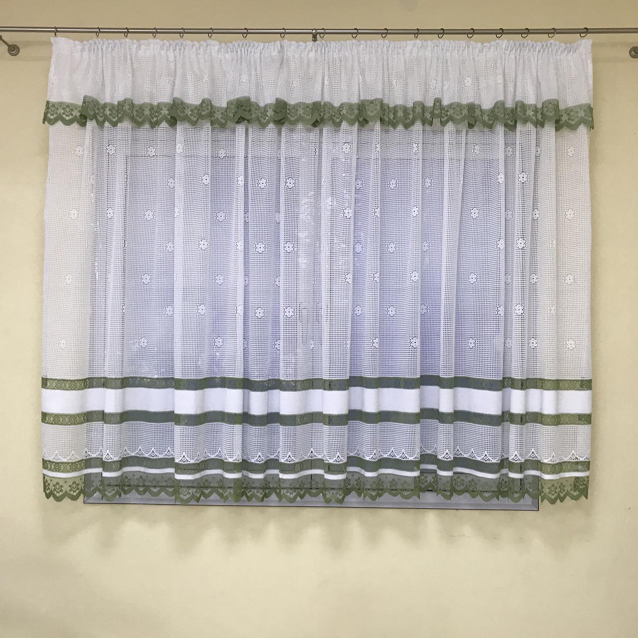 Занавеска с ламбрекеном сеточка ALBO 300x170 см Бело-зеленый