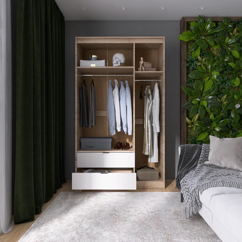 Шкаф распашной для одежды с выдвижными ящиками Еверест Сити-1200 120,2х50х204,6 см Дуб сонома/Белый (EVR-071098) - фото 4 Шкаф распашной для одежды с выдвижными ящиками Еверест Сити-1200 120,2х50х204,6 см Дуб сонома/Белый (EVR-071098) - фото 4