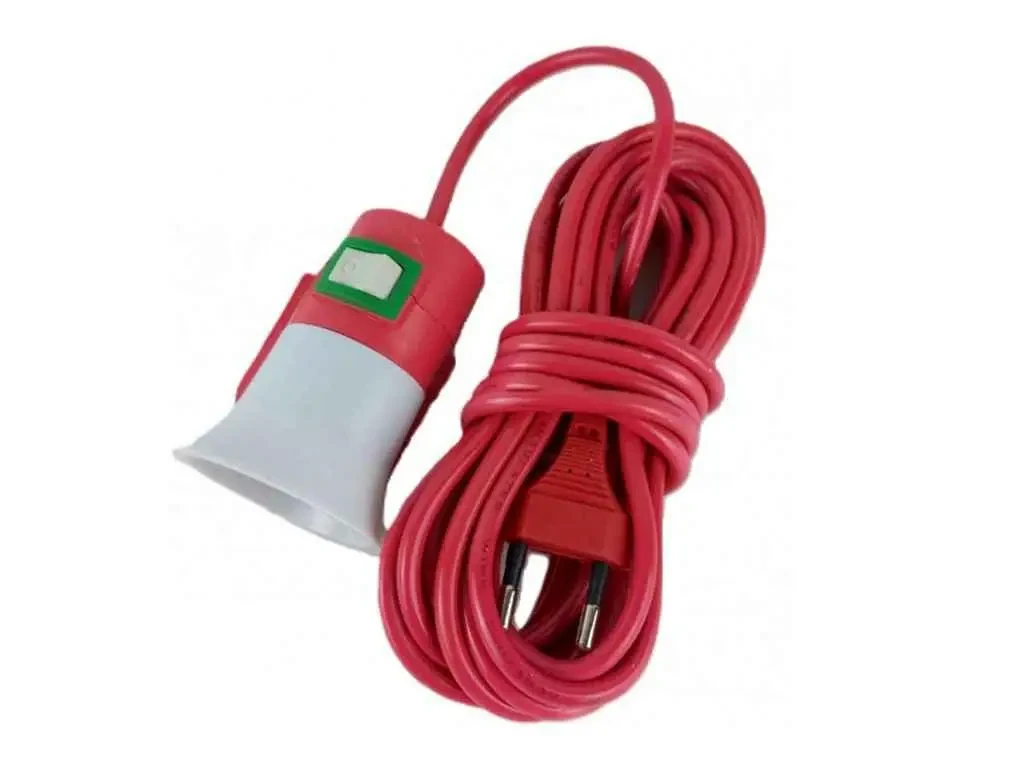 Патрон для лампи Е27 з вимикачем та дротом 5 м Червоний (LM-924-9106)