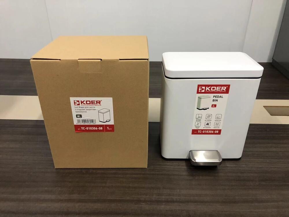 Відро для сміття KOER TC-010306-08 6 л з плавним закриттям прямокутне Білий (KR5601) - фото 6 Відро для сміття KOER TC-010306-08 6 л з плавним закриттям прямокутне Білий (KR5601) - фото 6