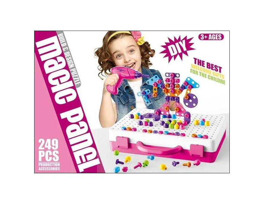 Детская мозаика 666-52 36/2 электрический шуруповерт/гаечный ключ/отвертка/в чемодане 249 эл. (24724318)