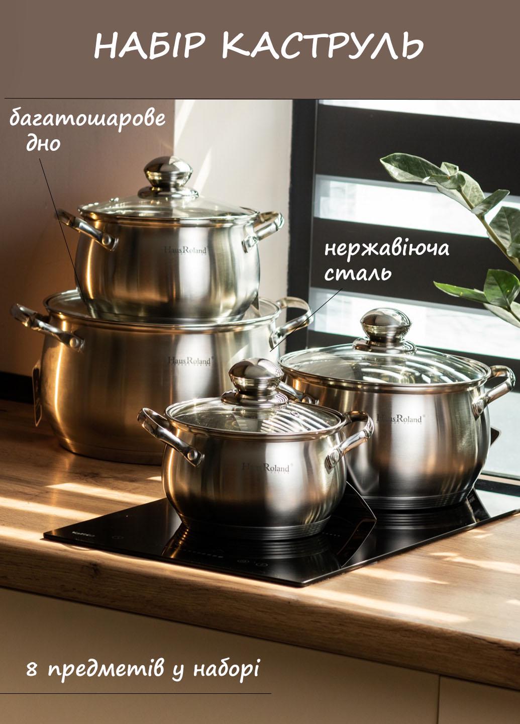 Набір каструль із кришками Haus Roland із нержавіючої сталі з багатошаровим дном 8 предметів 6,3/3,9/2,9/2,1 л Сірий (52637722L) - фото 6 Набір каструль із кришками Haus Roland із нержавіючої сталі з багатошаровим дном 8 предметів 6,3/3,9/2,9/2,1 л Сірий (52637722L) - фото 6