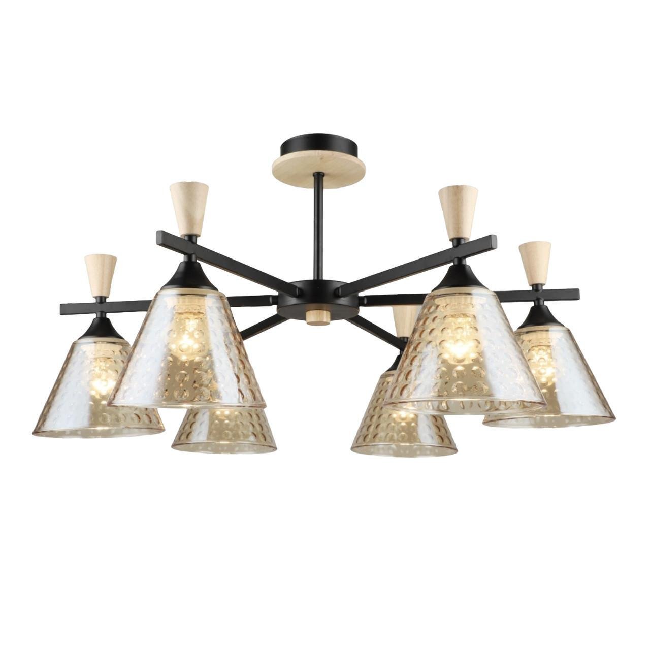 Люстра потолочная Sirius B N5664/6 BK+WOOD на шесть плафонов