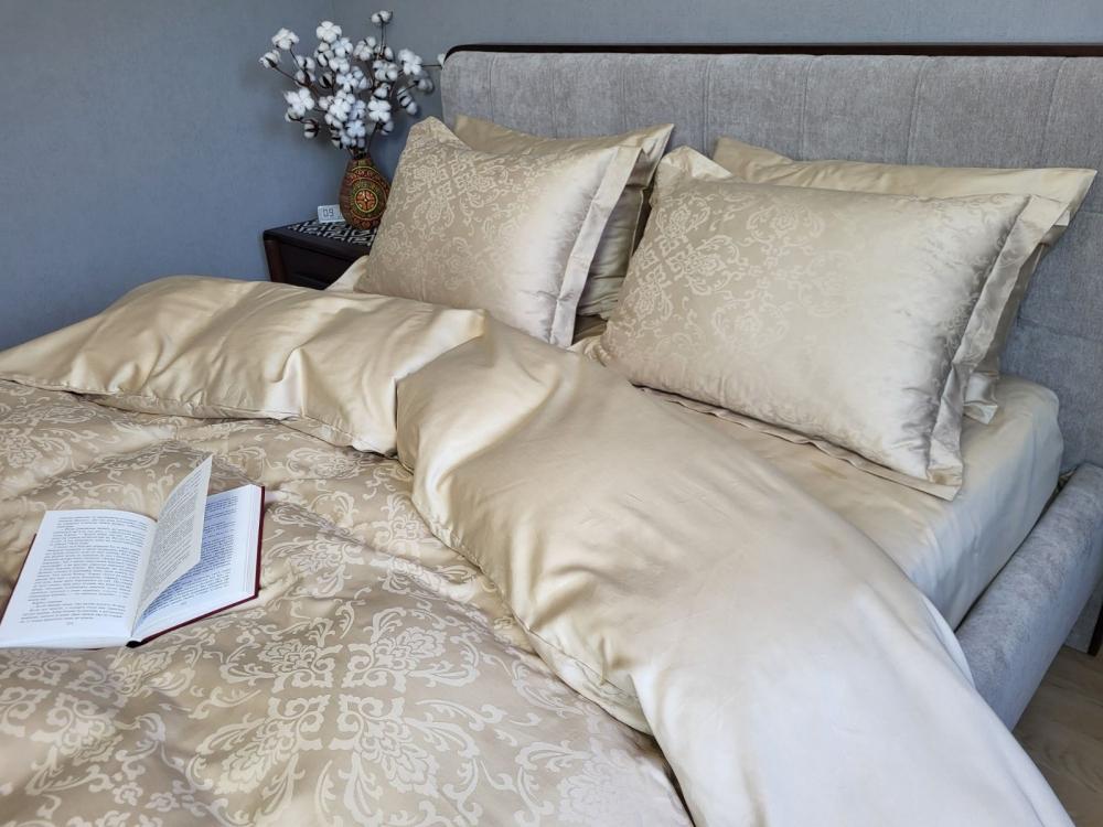 Комплект постільної білизни Мир сатин жакард Premium полуторний/наволочки 50х70/70х70 см Caspe Beige (6104) - фото 1