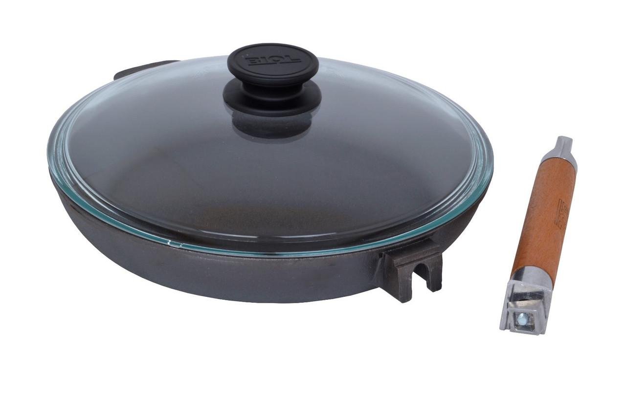 Сковорода чавунна зі скляною кришкою Биол Оптима 24 см (0124С)