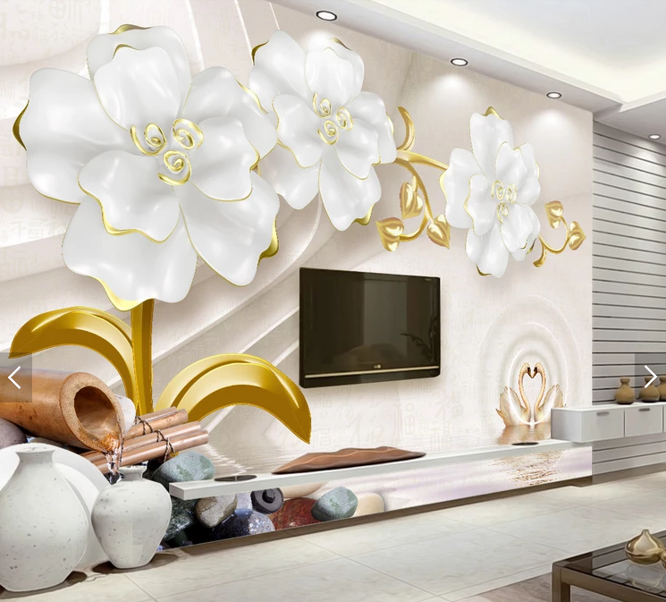 Фотошпалери 3D флізелінові квіткові для спальні/зали/кухні Білі квіти