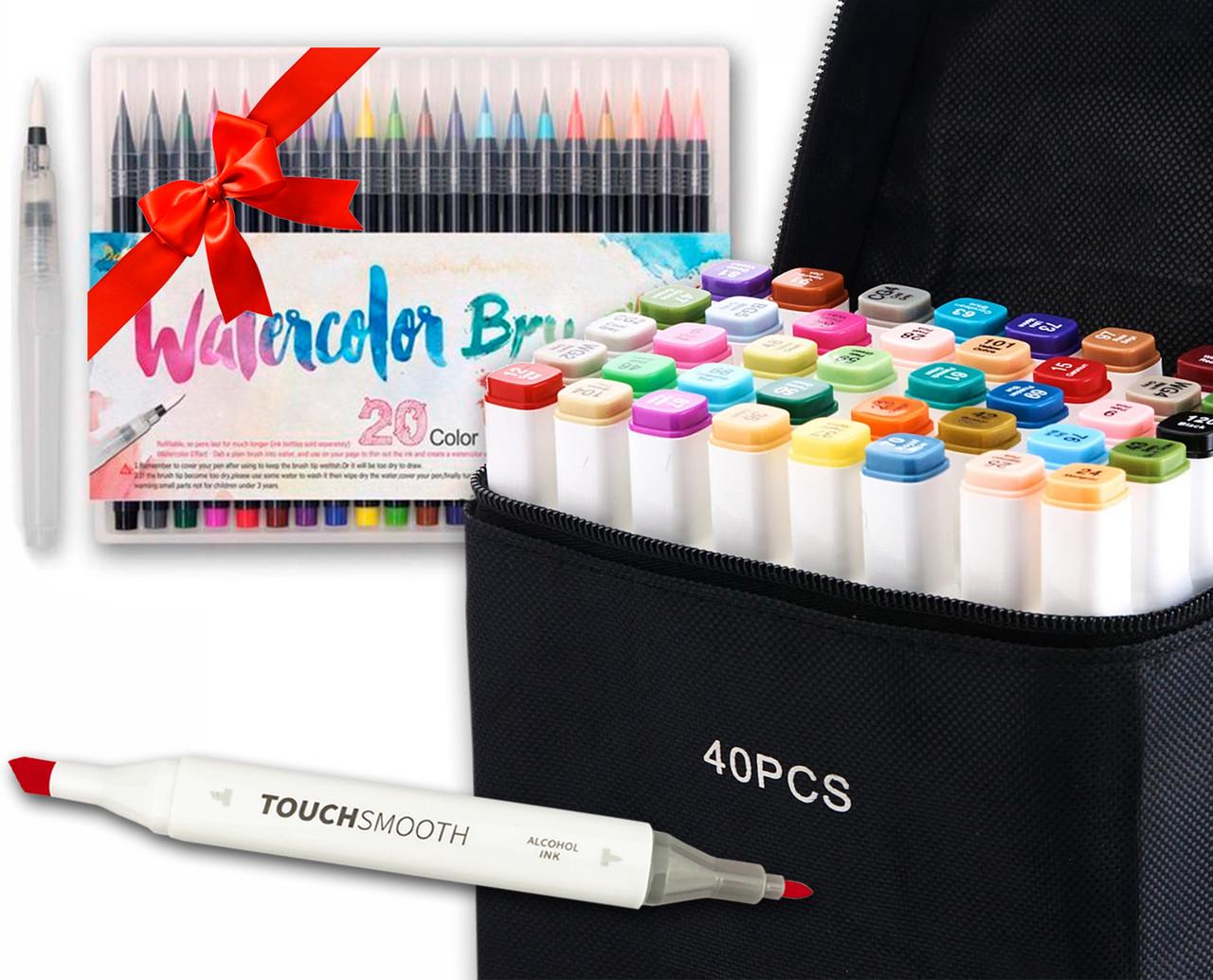 Маркери двосторонні Touch Smooth на спиртовій основі 40 шт. та 20 шт. акварельних (1801953759) - фото 4