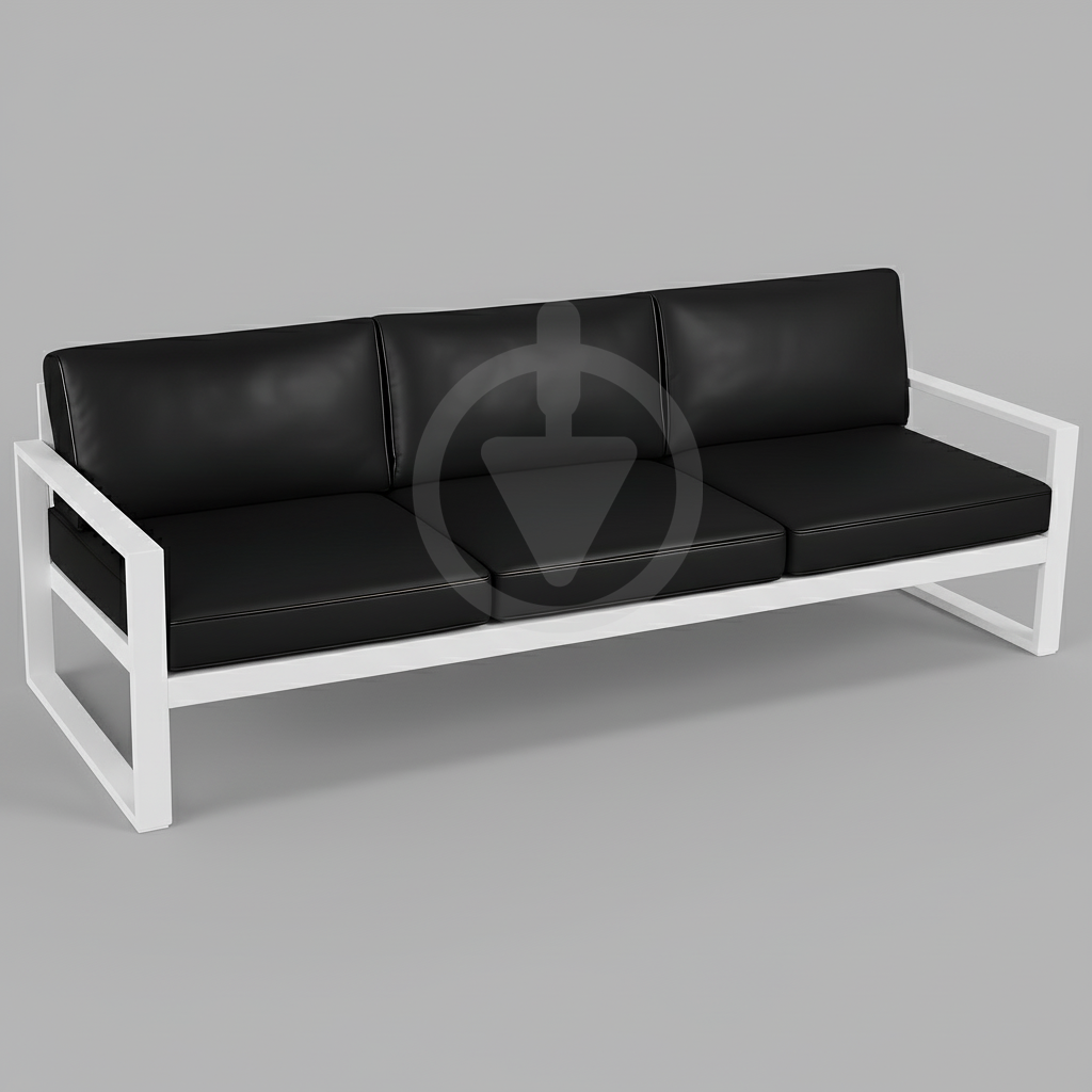 Диван металлический AVVS tech Бостон уличный лофт с подлокотниками экокожа 250 см Черный/Белый (30067093)