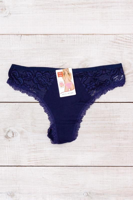 Труси жіночі танго однотонні з мереживом Носи Своє XL Темно-синій (11477)