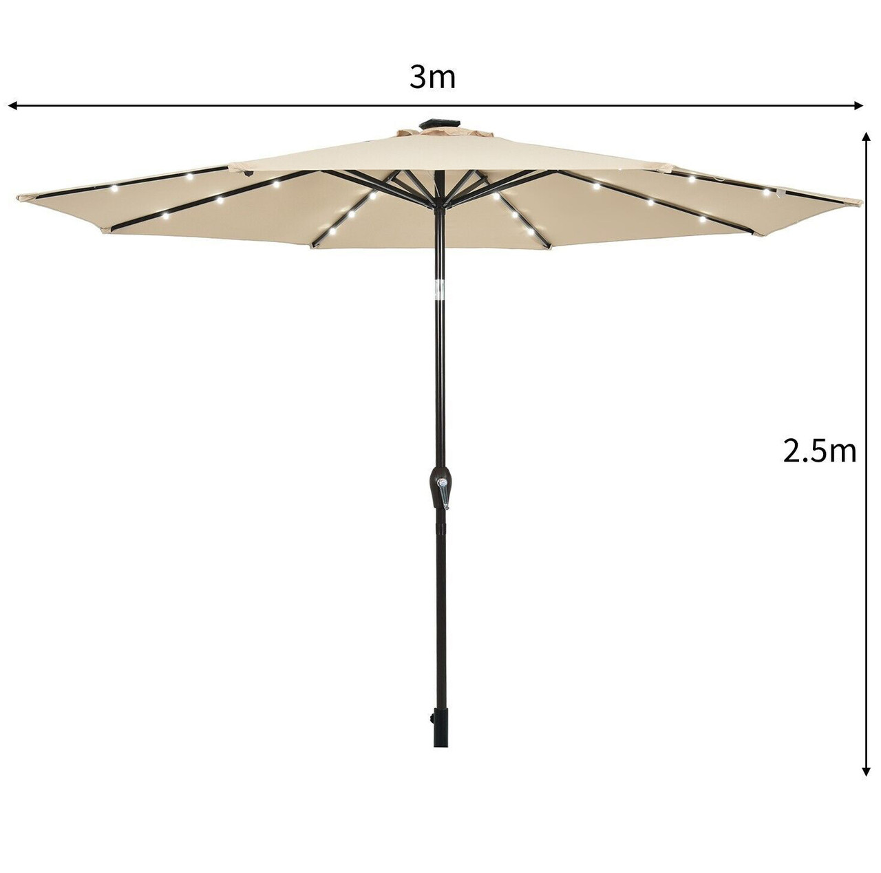 Садова парасолька кругла з регульованим кутом нахилу WCG з LED-підсвічуванням сонячною панеллю та чохлом 3 м Бежевий (W-7016BE1) - фото 12 Садова парасолька кругла з регульованим кутом нахилу WCG з LED-підсвічуванням сонячною панеллю та чохлом 3 м Бежевий (W-7016BE1) - фото 12