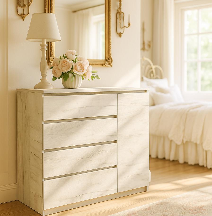 Комод Мастер Форм Брайт ДСП 4/1 телескопические направляющие правосторонний 1000х376х950 мм Крафт Белый