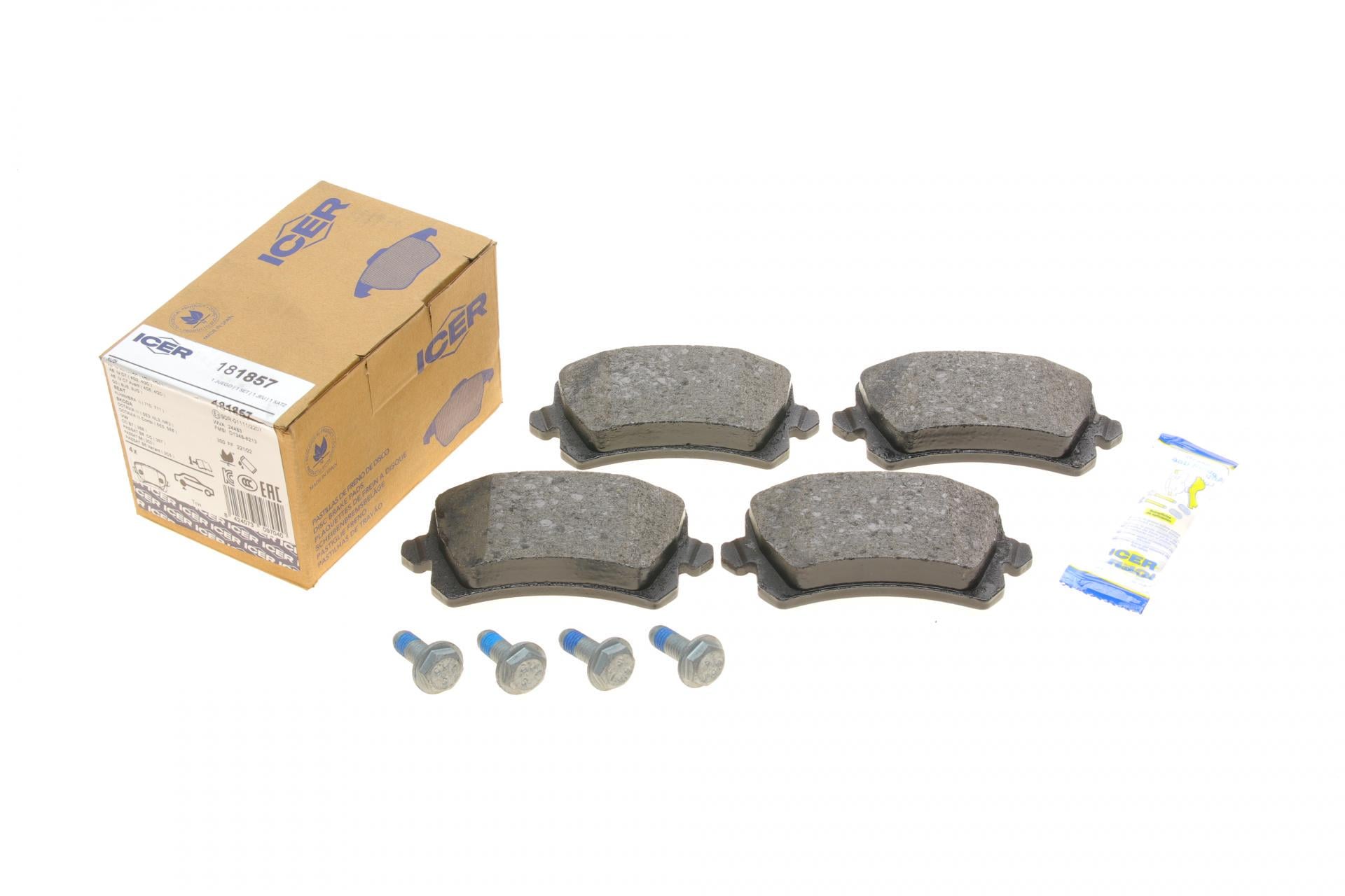 Колодки тормозные задние ICER Audi A6 05-18/Q3/Skoda Octavia 12-/VW Passat B6-B8/Tiguan 05-/Sharan 10- (181857)