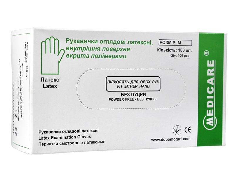 Перчатки Medicare латексные без пудры 100 шт. M Белый - фото 2