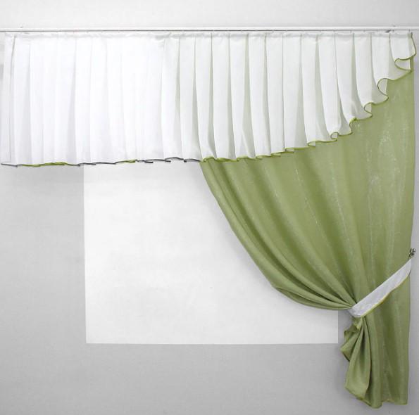 Комплект шторки с ламбрекеном 200х175 см Оливковый/Белый (00к 59-419)