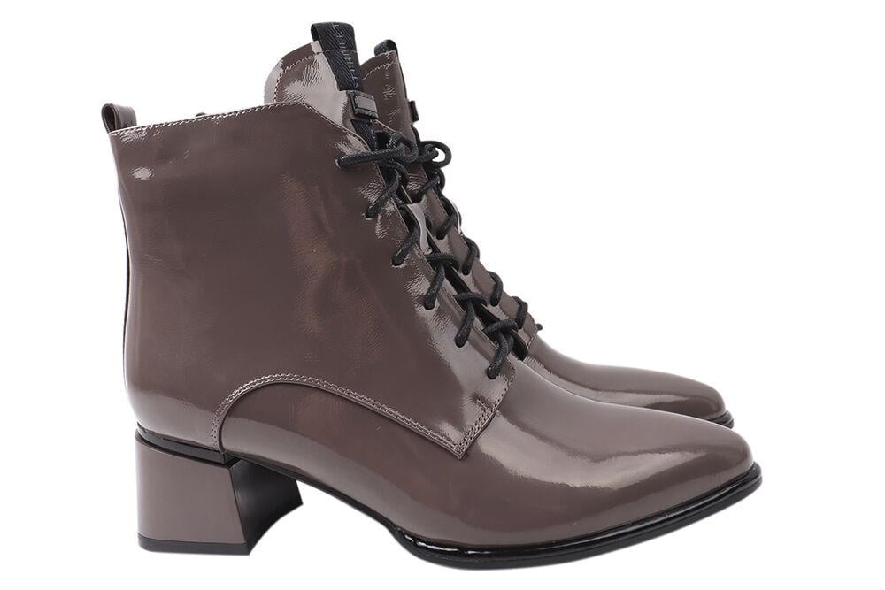 Ботильйони жіночі Geronea з лакової шкіри на підборах на шнурівці р. 39 Капучиновий (951-21DH)