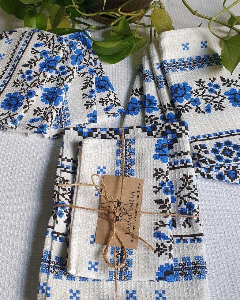 Набор кухонных вафельных полотенец 50x35 см и 50х70см 156692-ML2B Голубой - фото 3