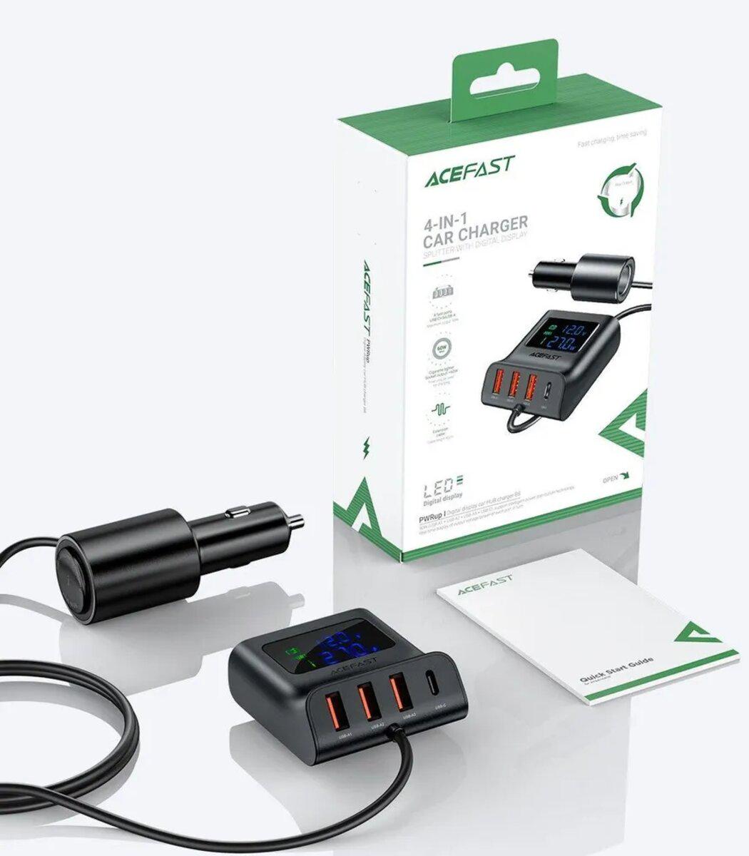 Адаптер автомобильный Acefast B11 138W Car Charger Splitter with Digital Display Black (582177) - фото 3