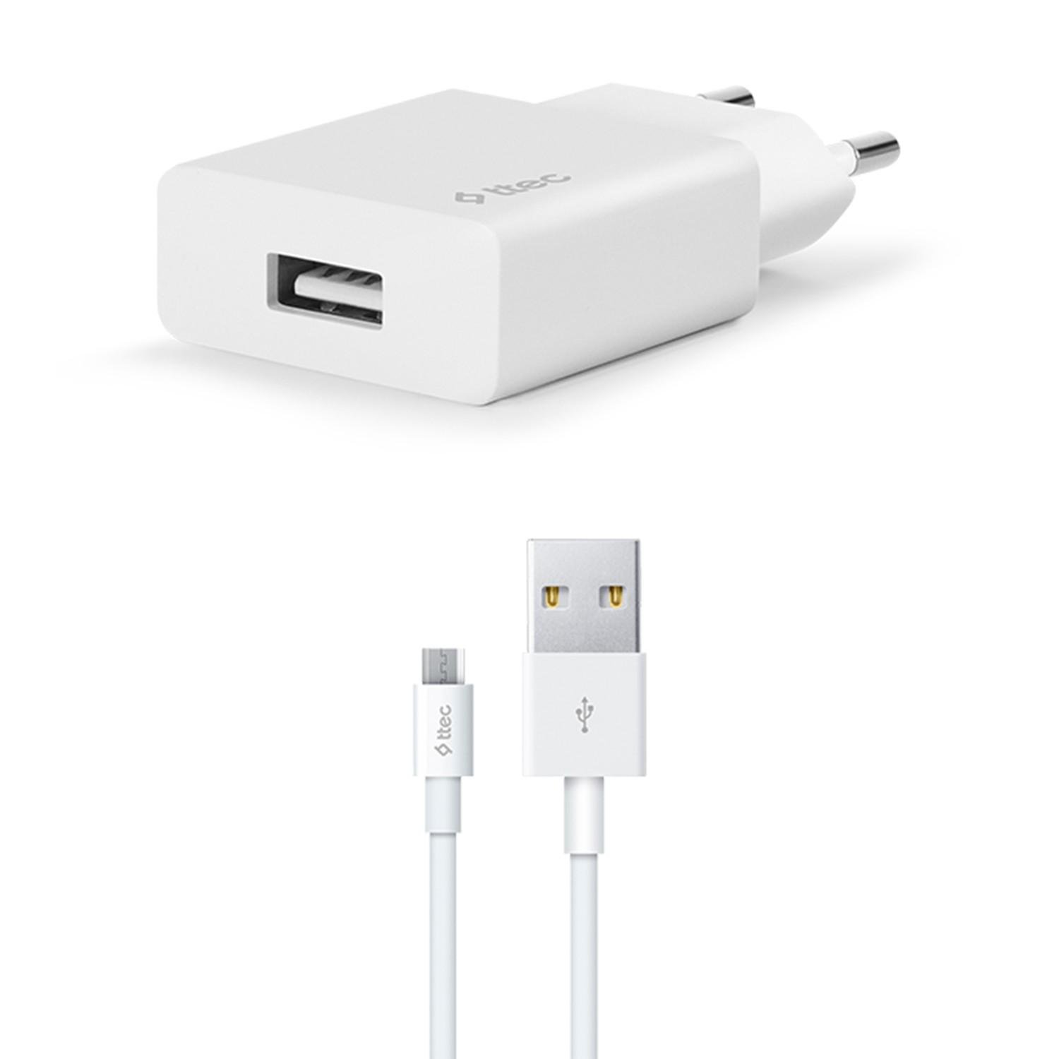 Зарядное устройство сетевое Ttec SmartCharger USB-A 2А с кабелем USB Type-A to MicroUSB 1m White (2SCS20MB)