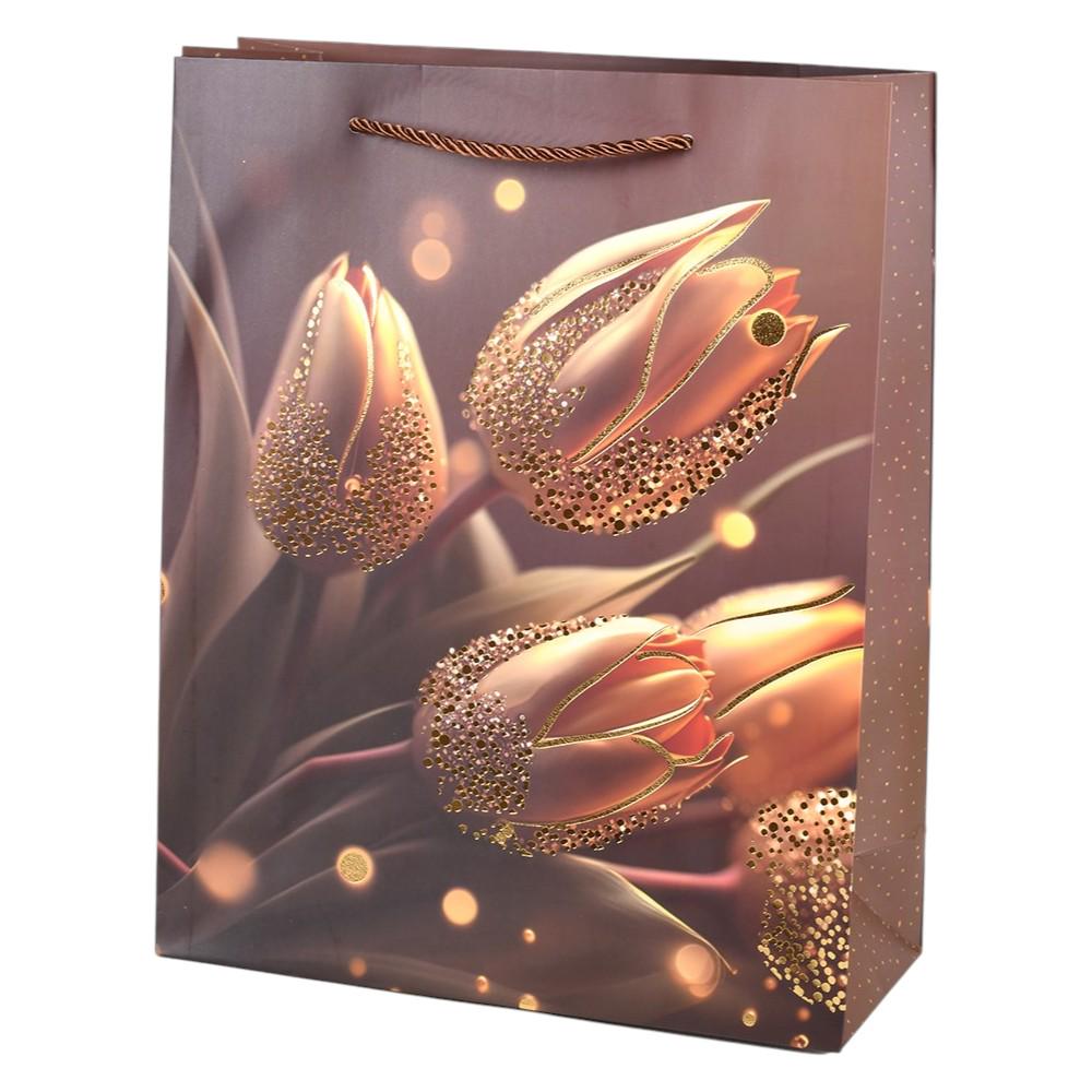 Подарочный пакет Tulips R34714-L 31х40х12 см Коричневый с золотым
