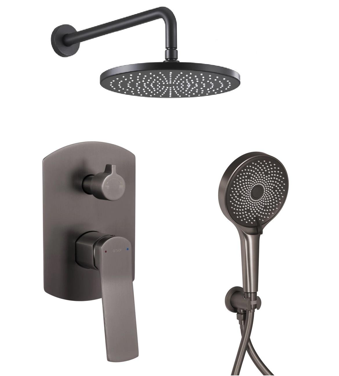 Душевая система встроенная Qtap Slavonice с тропическим и ручным душем Черный PVD покрытие (45899)