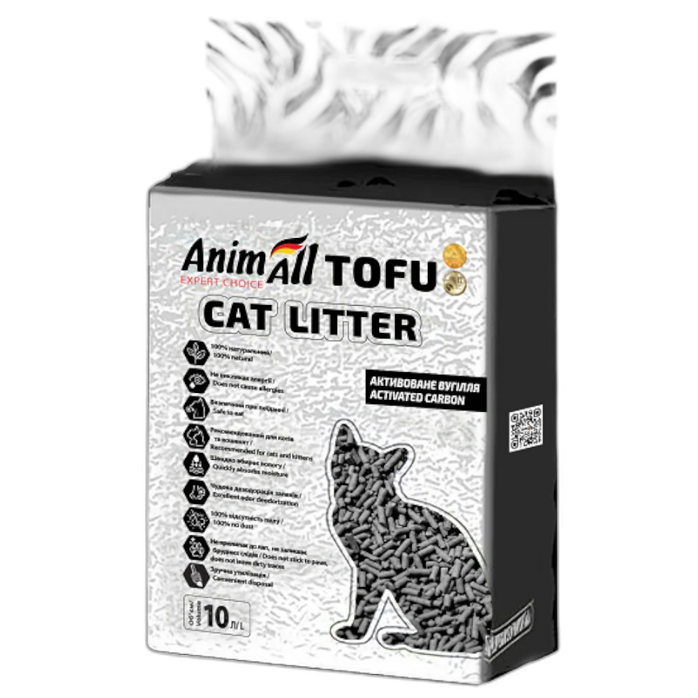 Наполнитель соевый AnimAll Tofu Carbon для кошек с активированным углем 10 л (37520580)