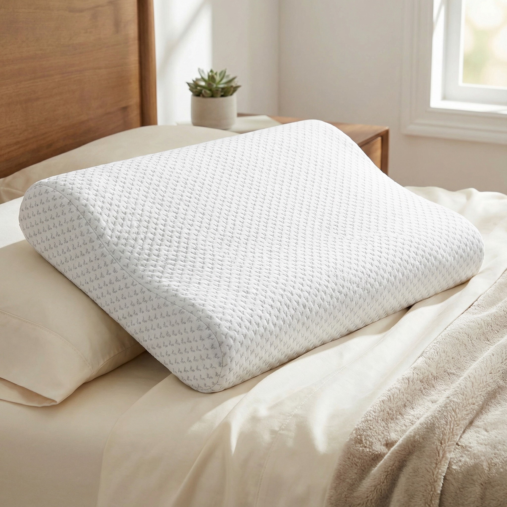 Подушка ортопедическая прямоугольная Волна для сна с эффектом памяти Ardesto Sleepwell для спальни 60х40х11/9 см Белый (ART6040COP)