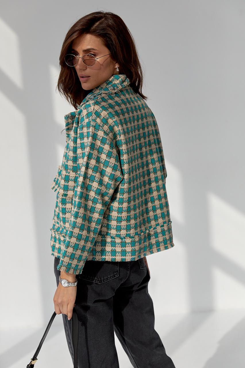 Пиджак твидовый укороченный S Бирюзовый (9528199) - фото 2 Пиджак твидовый укороченный S Бирюзовый (9528199) - фото 2