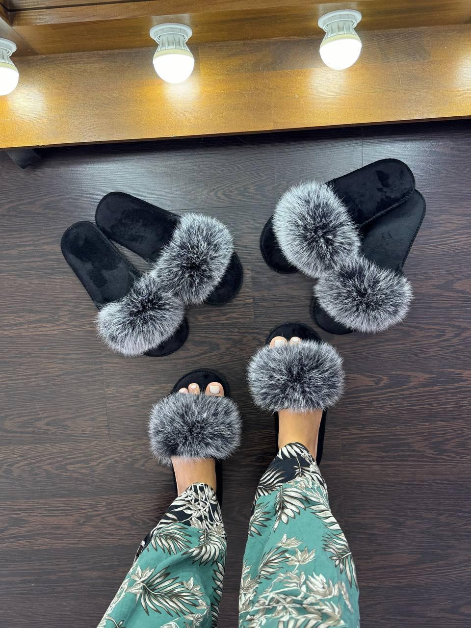 Тапочки женские для ламината с натуральным мехом паркетные 37-38 - фото 4