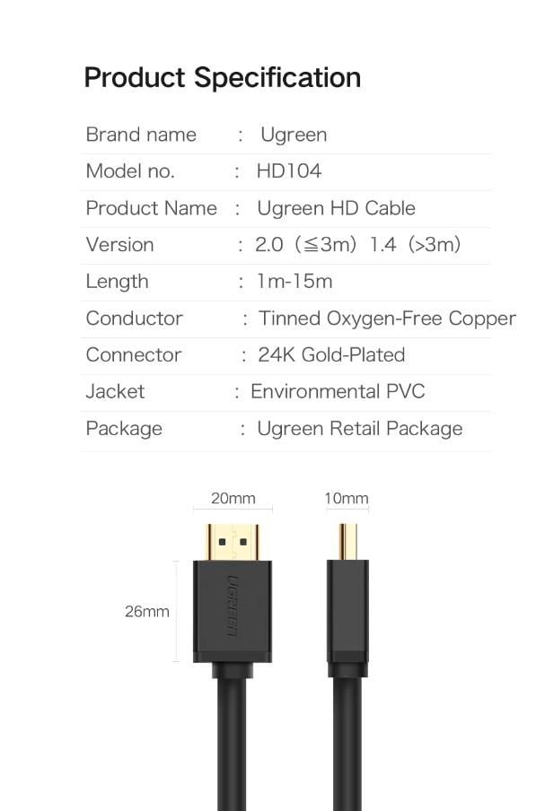 Кабель видео Ugreen HDMI 2,0 4K 3D 2 м Black (HD104) - фото 10 Кабель видео Ugreen HDMI 2,0 4K 3D 2 м Black (HD104) - фото 10