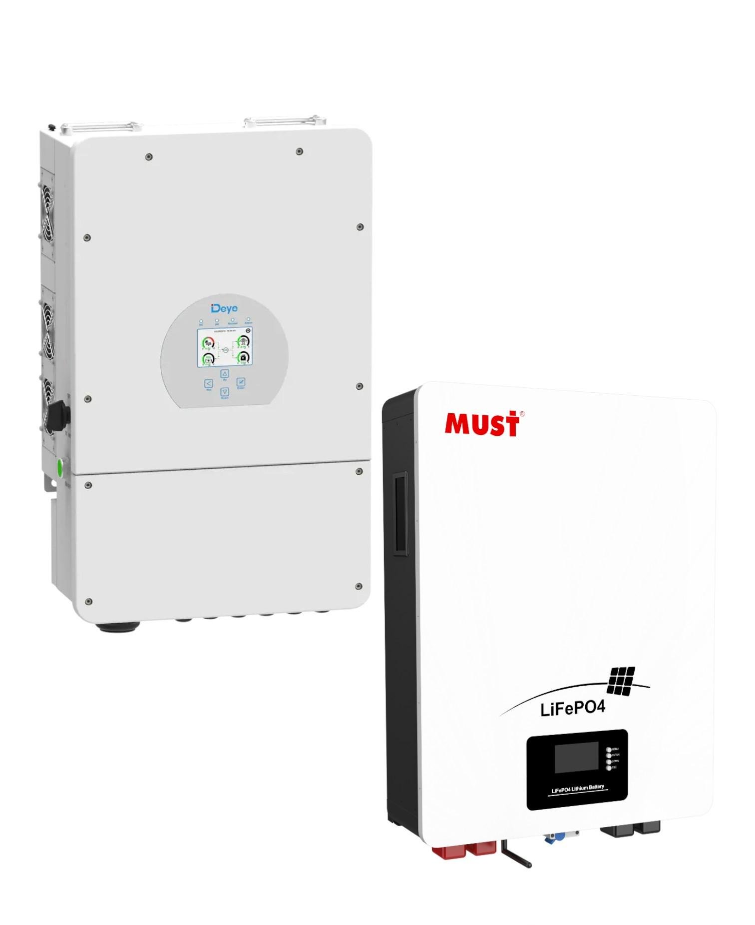 Комплект резервного живлення Інвертор гібридний Deye SUN-8K-SG01LP1-EU 8kW 1Ф 48V з акумуляторною батареєю Must LP16-48100 (23791850)