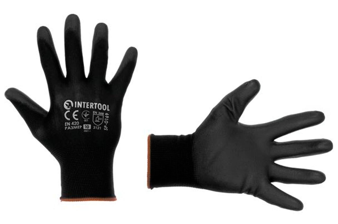 Рукавичка Intertool поліуретанова 7" 12 шт. Чорний (SP-0166)