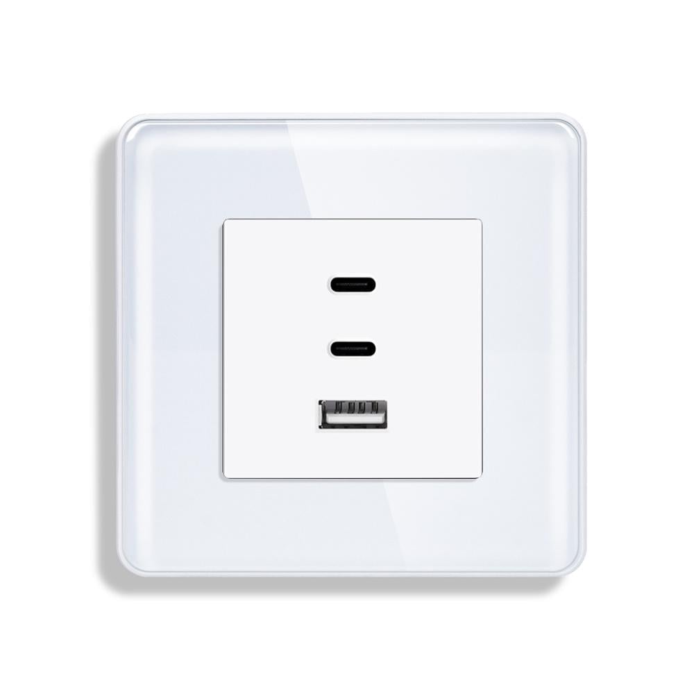Розетка настенная ELIOS USB Type-C с 65Вт дизайнерская стеклянная рамка Белый (TW-65W-WT)
