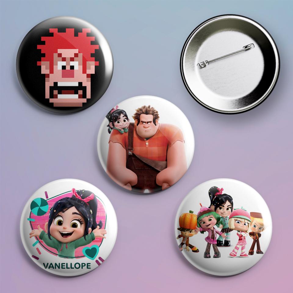 Значки на рюкзак с принтом Ralph и Ванилопа Фон Кекс 4 шт.