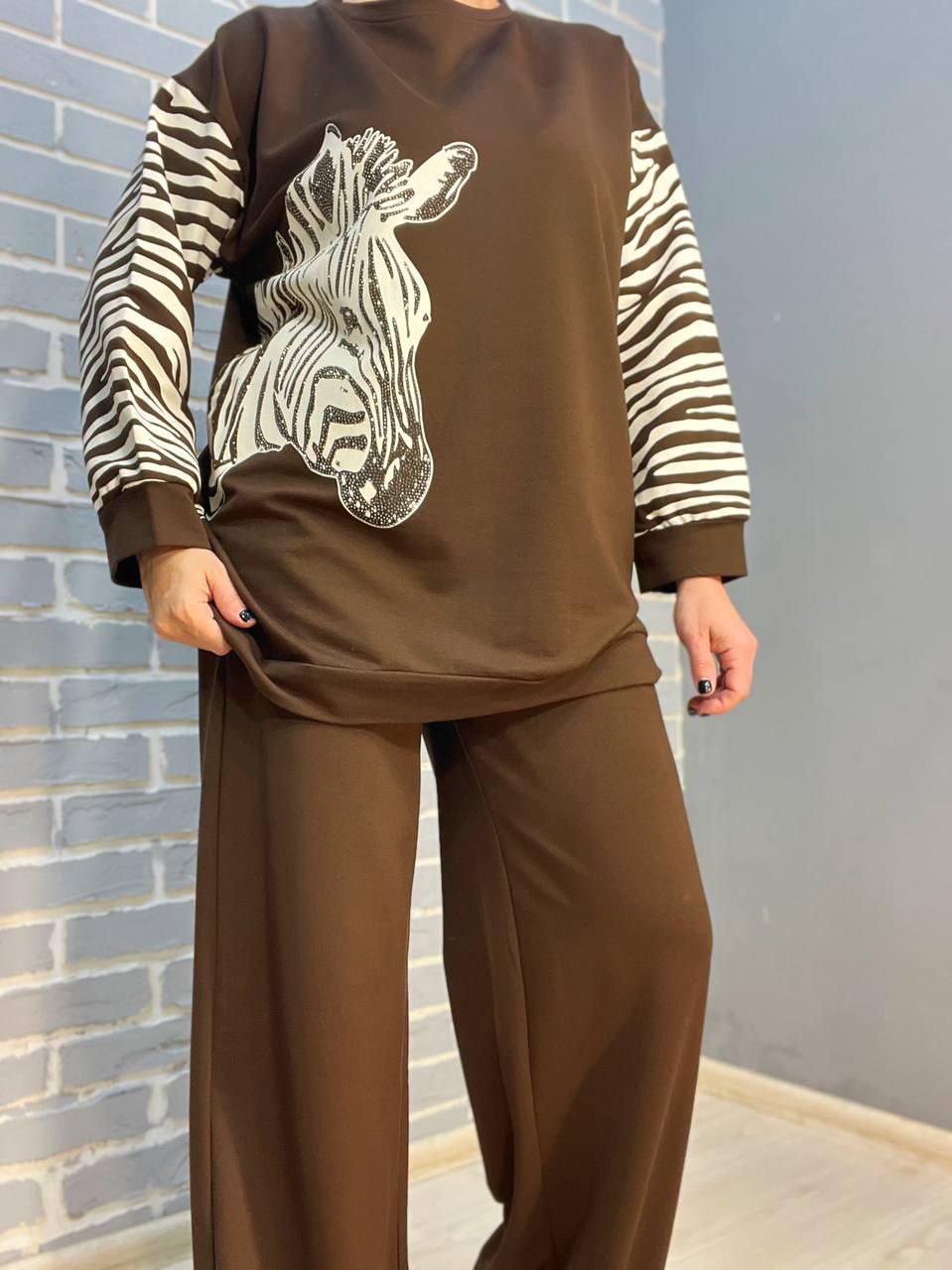 Світшот жіночий LSK 6030 подовжений зебра каміння OS Коричневий (1763) - фото 7