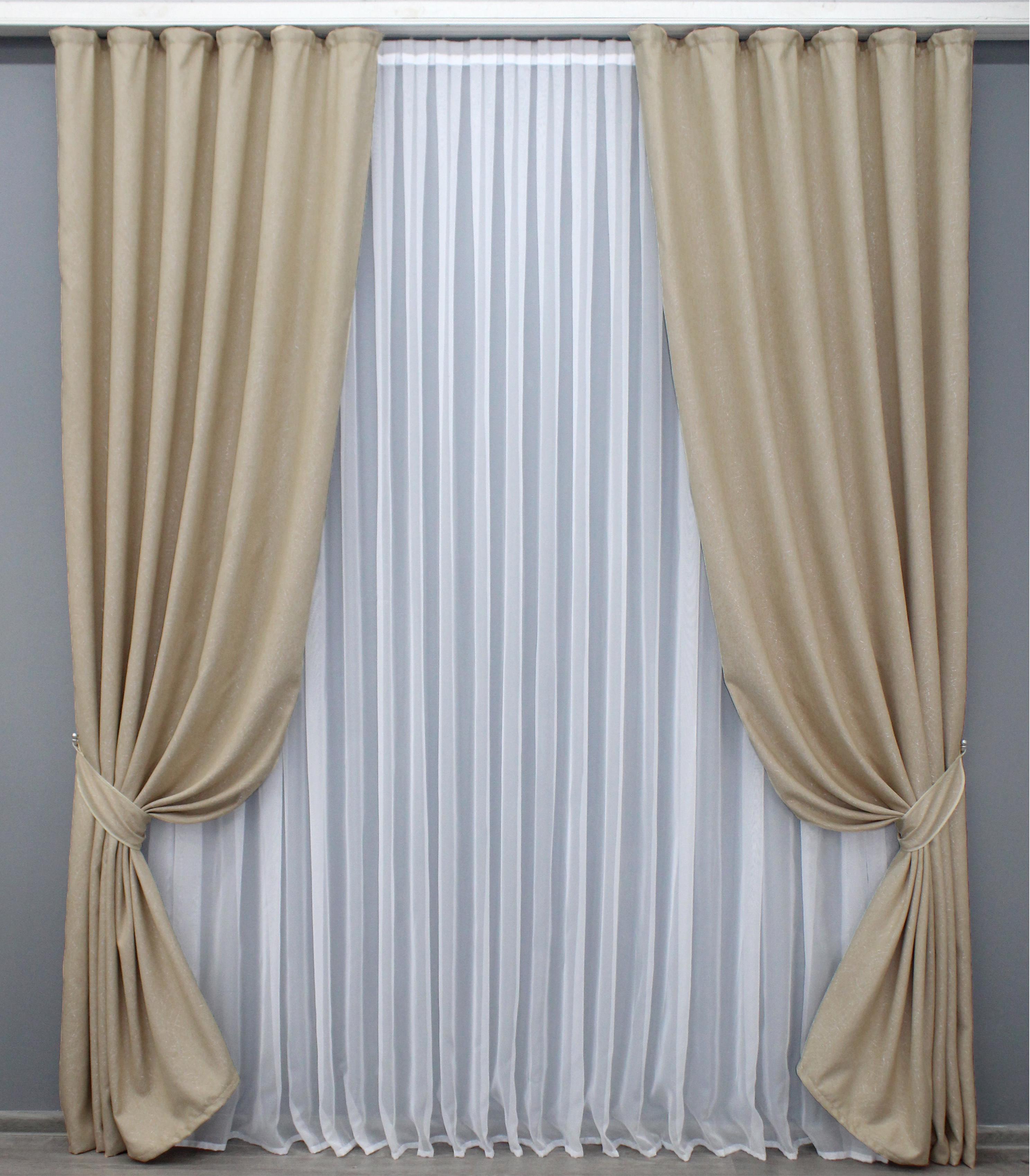 Комплект готовых штор VR-Textil Лен № 1353ш 150х270 см 2 шт. Бежевый (33-0172)