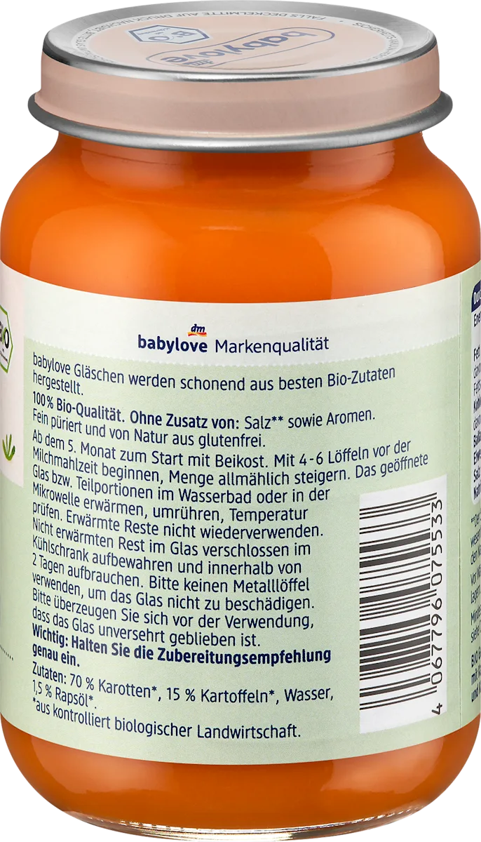 Молода морква Babylove 190 г з картоплею для дітей з 5 місяців - фото 2 Молода морква Babylove 190 г з картоплею для дітей з 5 місяців - фото 2
